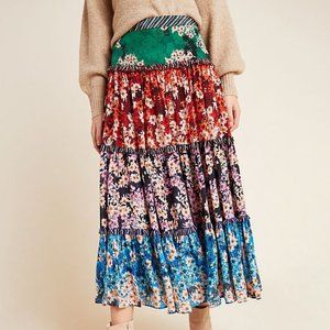 Anthropologie Krissa Tiered Maxi Skirt by Nikasha SIZE 6 Purple Motif
